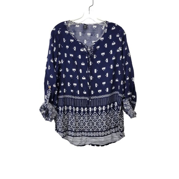 Emery Rose Women's Boho Floral Print Peasant Blouse Top XXL - Picture 3 of 4